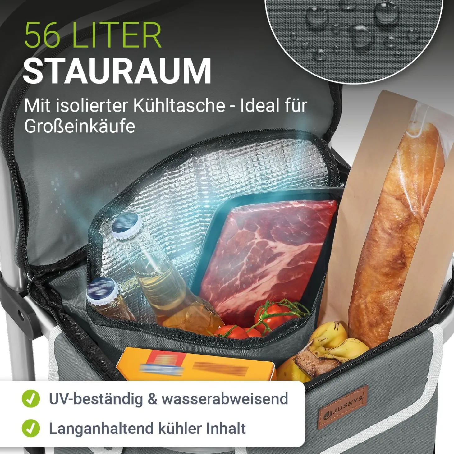 3in1 Einkaufstrolley - 56 L Kapazität Klappbarer Trolley für bequemes Shopping