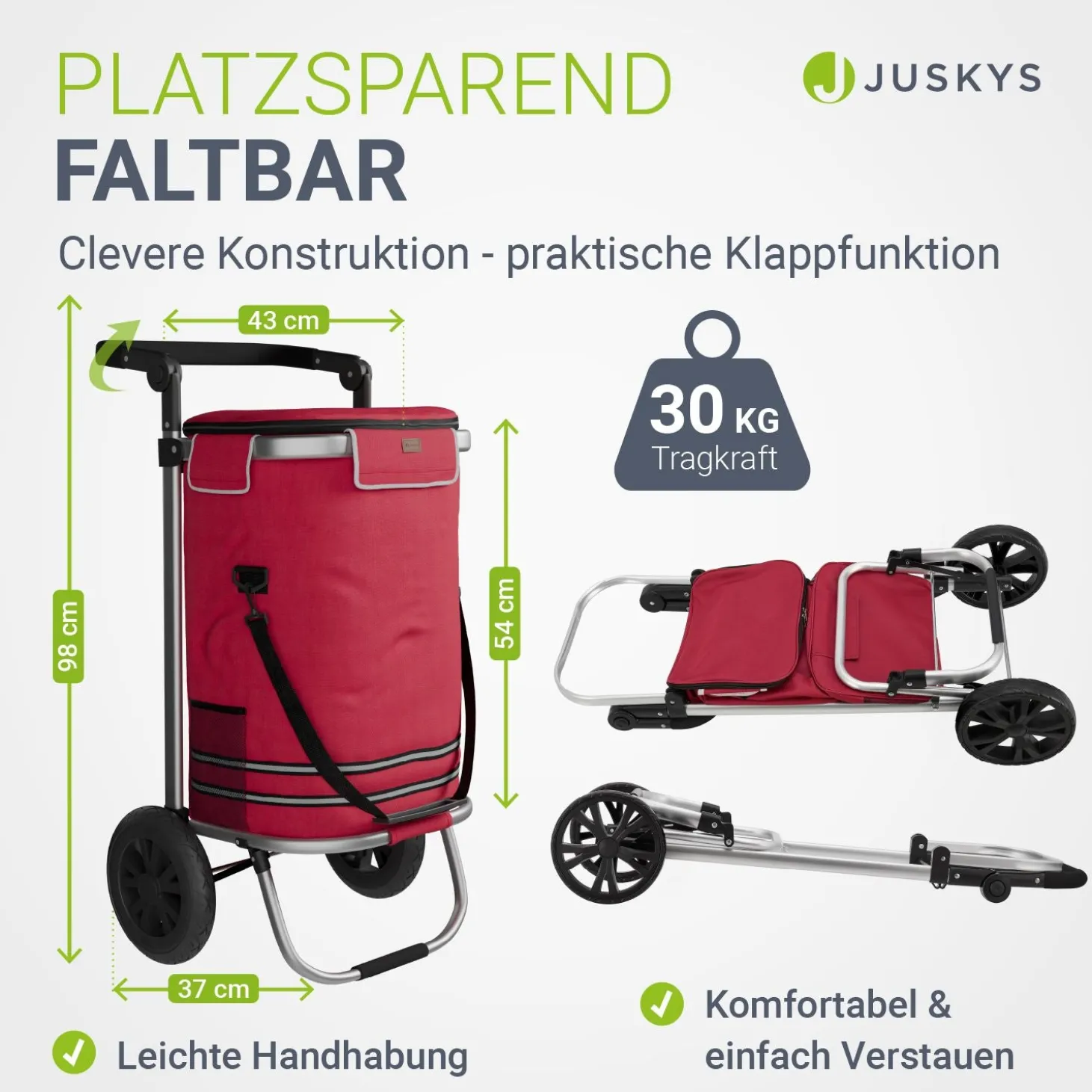 3in1 Einkaufstrolley - 56 L Kapazität Klappbarer Trolley für bequemes Shopping