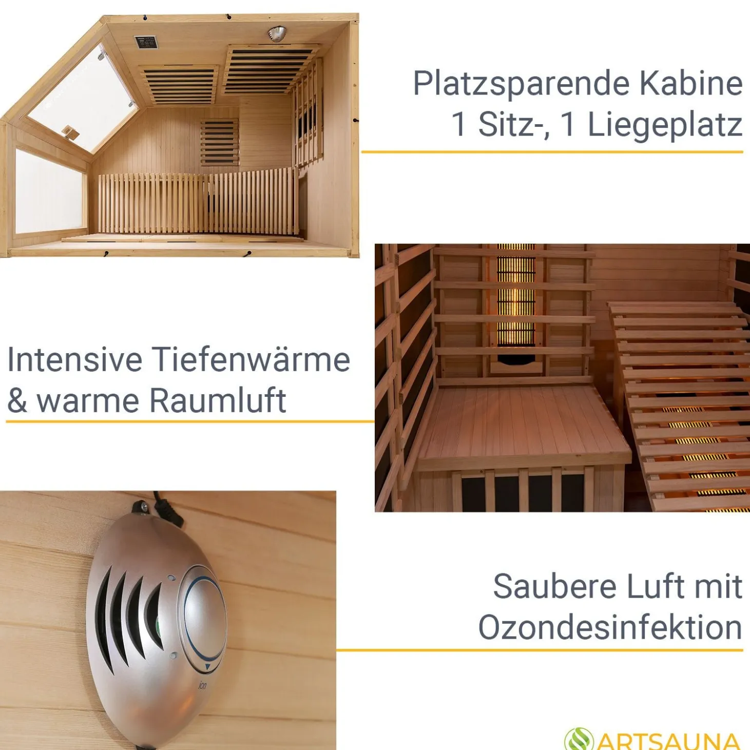 Infrarotkabine Esbjerg ↔ 130x190cm ↕ 190cm ⚟ Triplex-Heizsystem 유 2 Personen
