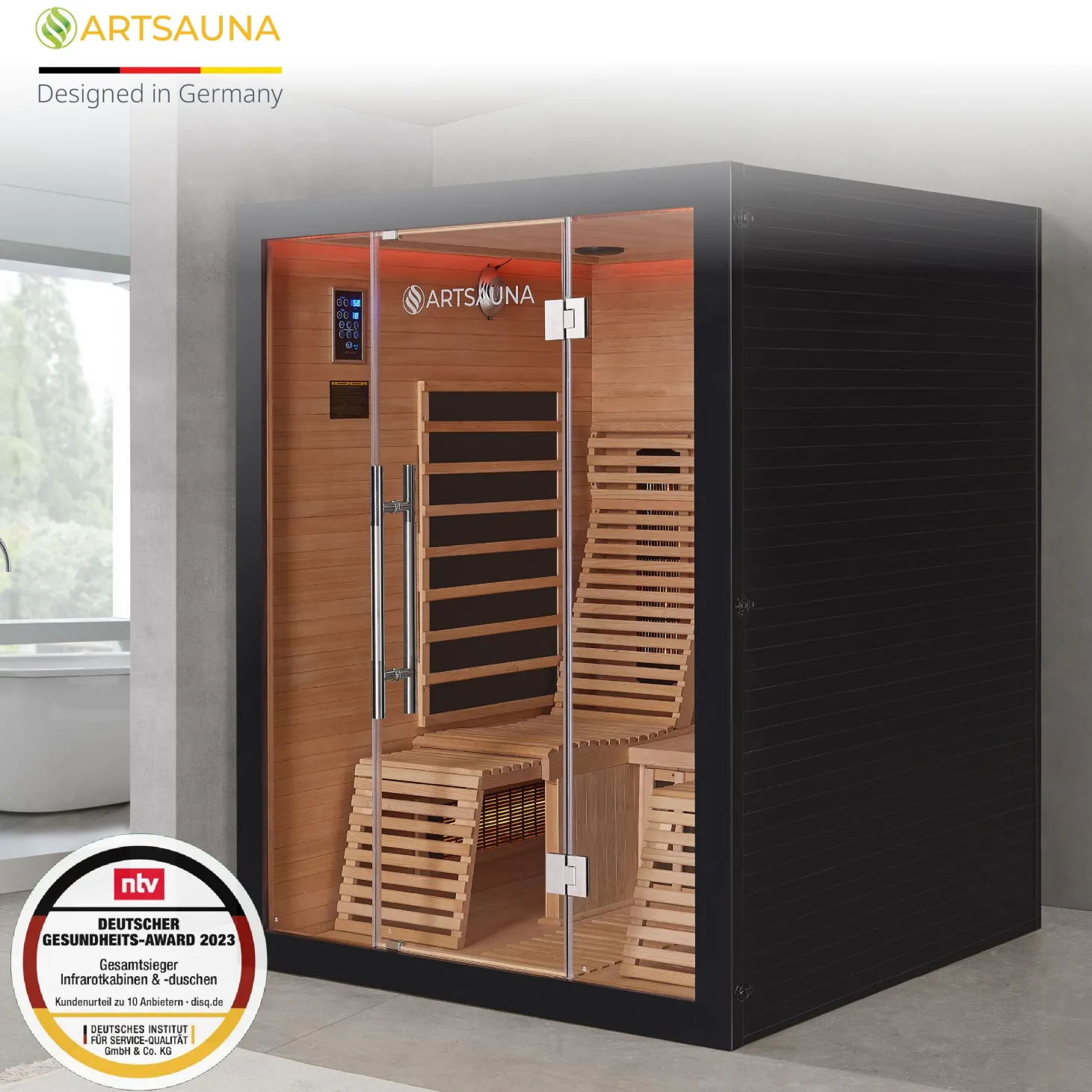 Infrarotkabine Helsinki 150 Black ↔ 150x150cm ↕ 190cm ⚟ Dual-Technologie 유 2-3 Personen