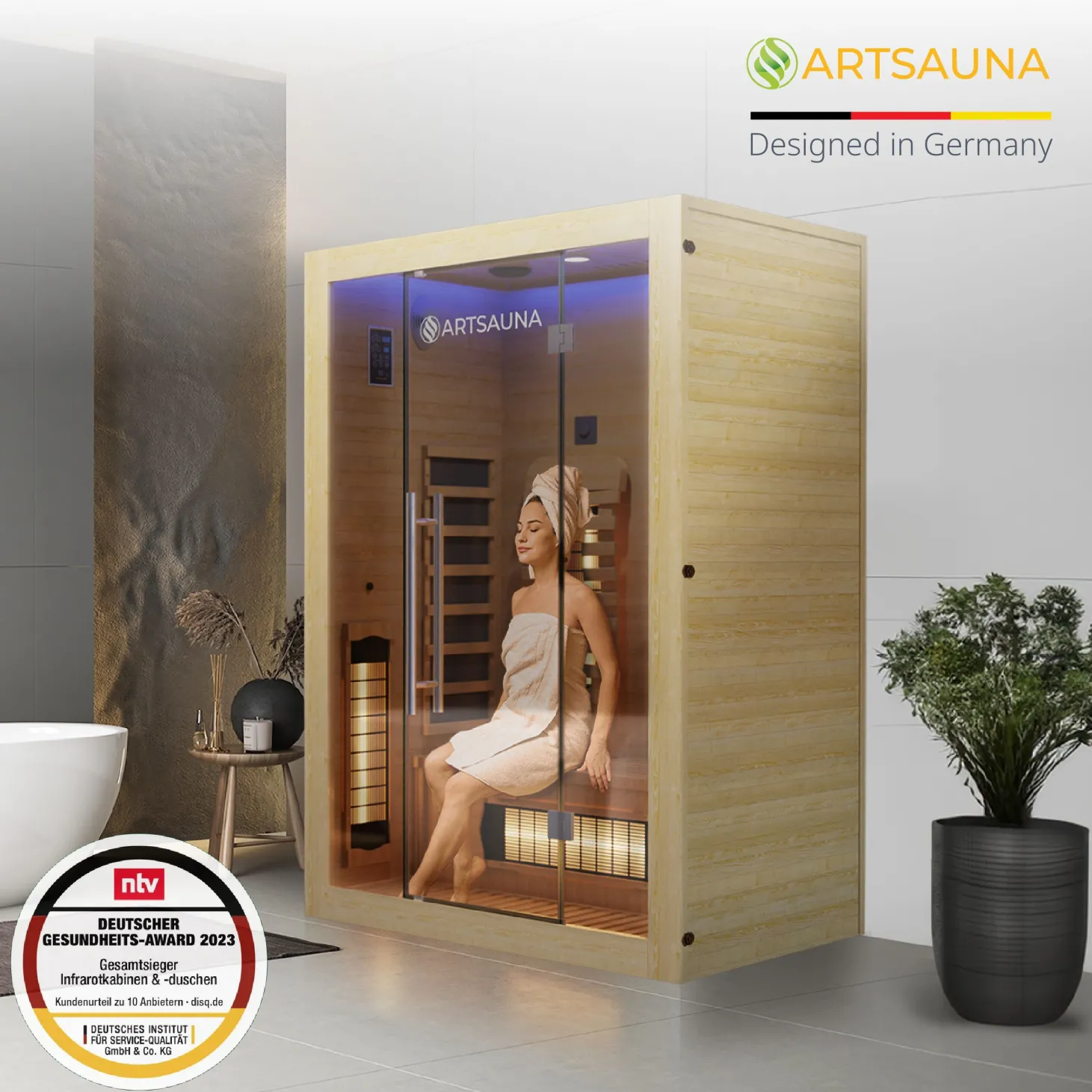 Infrarotkabine Kiruna 130 Premium ↔ 130x105cm ↕ 190cm ⚟ Dual Technologie 유 2 Personen