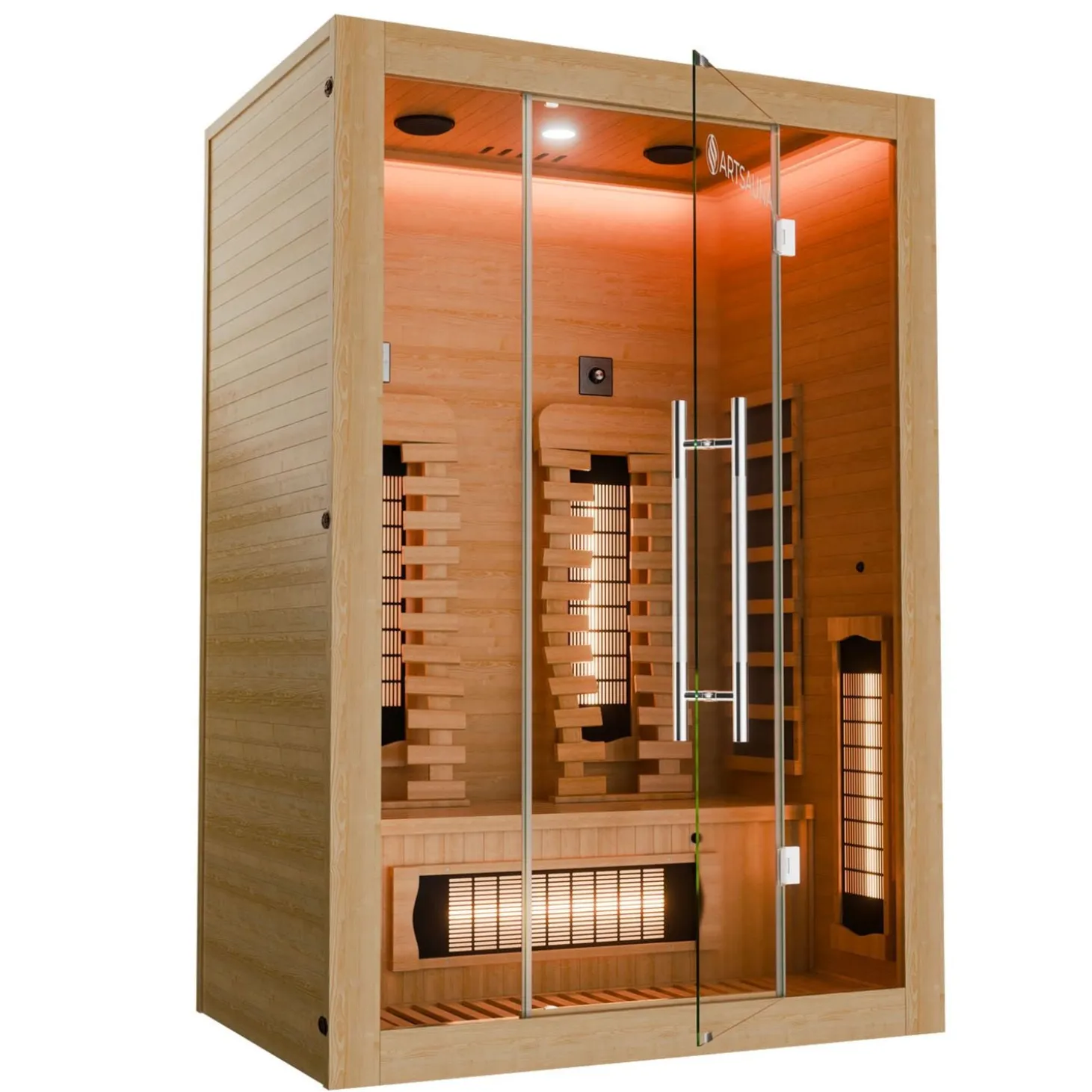 Infrarotkabine Kiruna 130 Premium ↔ 130x105cm ↕ 190cm ⚟ Dual Technologie 유 2 Personen