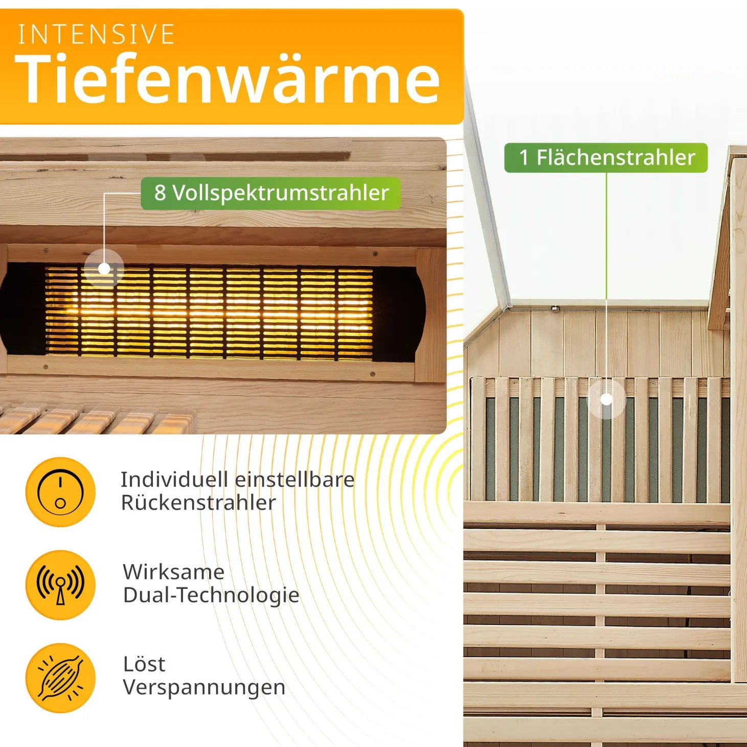 Infrarotkabine Kiruna 150 ↔ 150x150cm ↕ 200cm ⚟ Dual Technologie 유 3 Personen