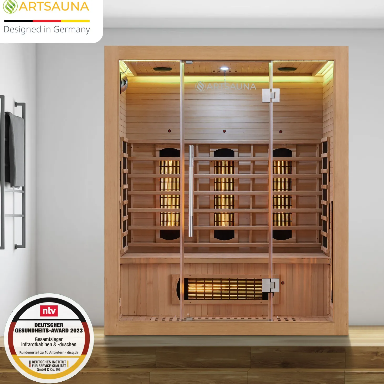 Infrarotkabine Kiruna 160 ↔ 160x105cm ↕ 190cm ⚟ Dual Technologie 유 3 Personen