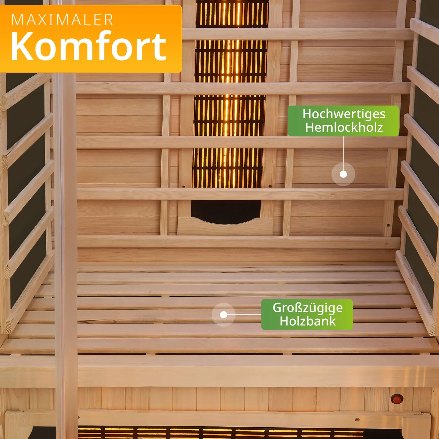 Infrarotkabine Kiruna 90 ↔ 90x90cm ↕ 190cm ⚟ Dual Technologie 유 1 Person