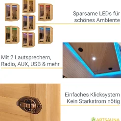 Infrarotkabine Kolding ↔ 130x190cm ↕ 190cm ⚟ Dual-Heizsystem 유 2 Personen