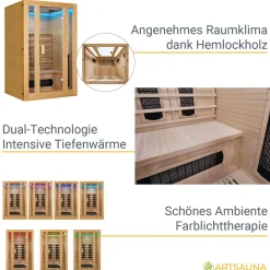 Infrarotkabine Nyborg S120K ↔ 120x105cm ↕ 190cm ⚟ Dual Technologie 유 2 Personen