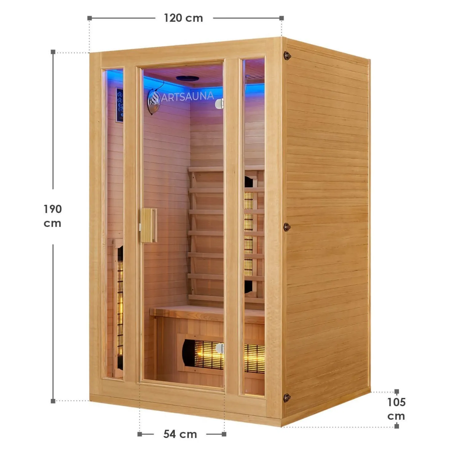 Infrarotkabine Nyborg S120V ↔ 120x105cm ↕ 190cm ⚟ Dual Technologie 유 2 Personen