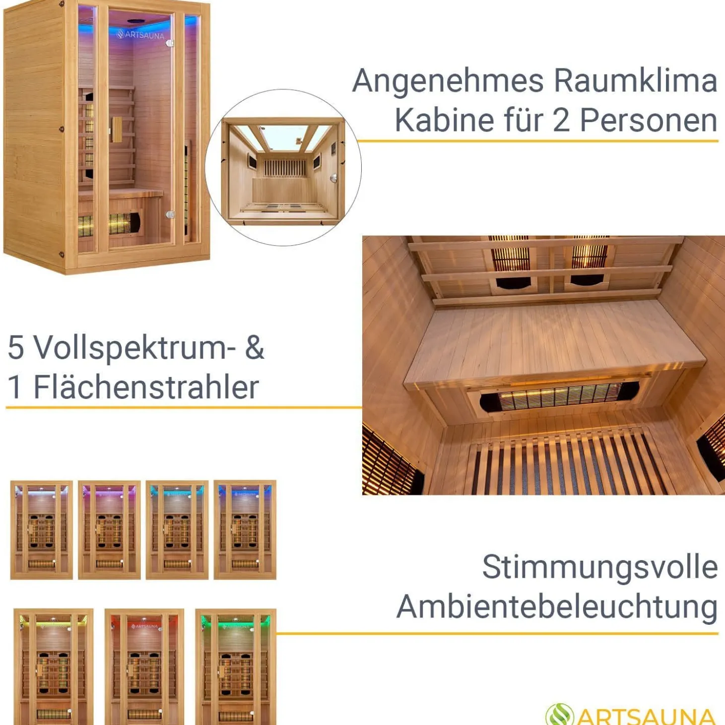 Infrarotkabine Nyborg S120V ↔ 120x105cm ↕ 190cm ⚟ Dual Technologie 유 2 Personen