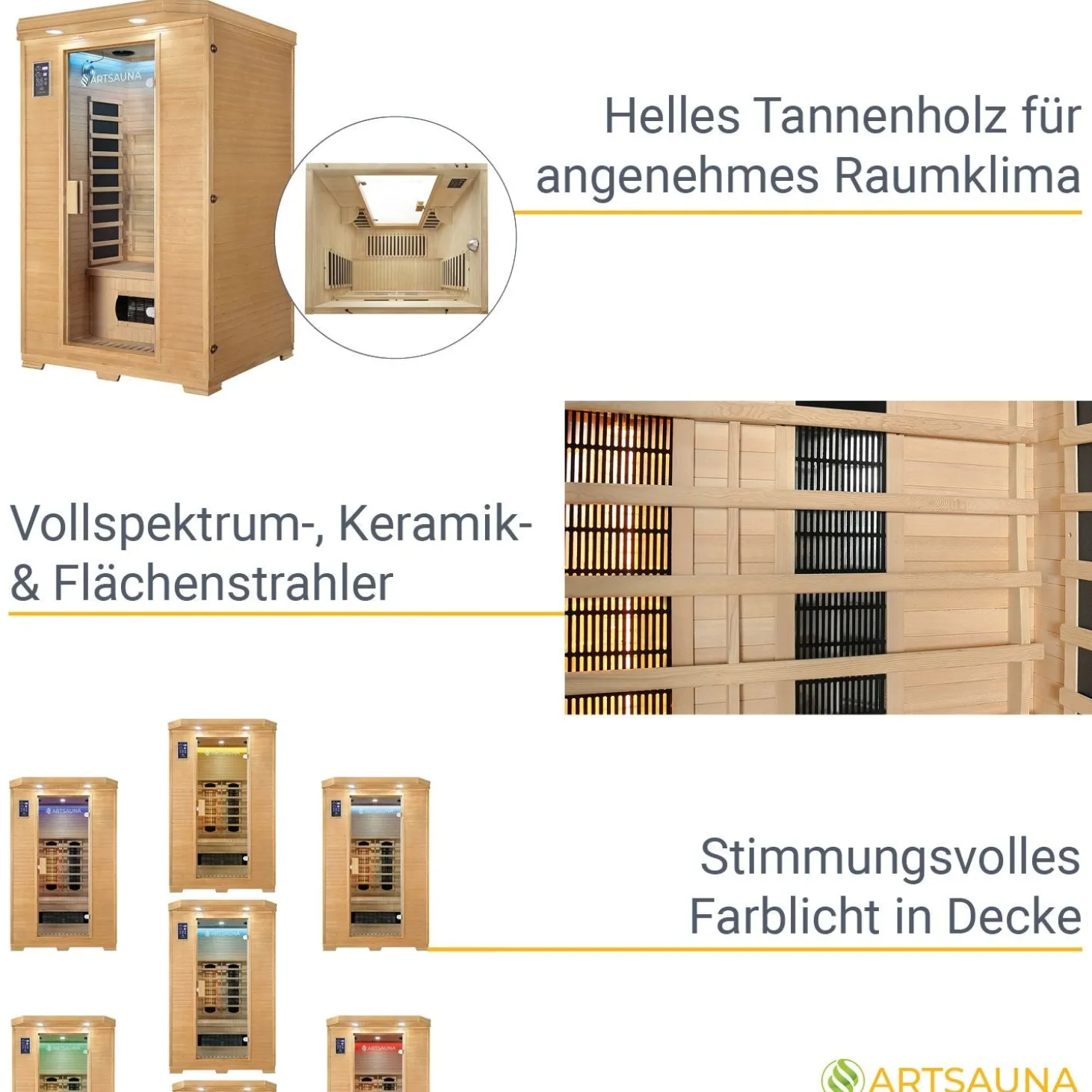 Infrarotkabine Oslo mit Triplex-Heizsystem ↔ 120x100cm ↕ 190cm ⚟ Triplex-Heizsystem 유 2 Personen