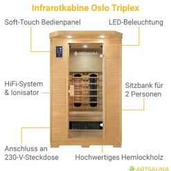 Infrarotkabine Oslo mit Triplex-Heizsystem ↔ 120x100cm ↕ 190cm ⚟ Triplex-Heizsystem 유 2 Personen