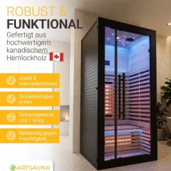 Infrarotkabine Trondheim 90 - Schwarz ↔ 90 x 90 cm ↕ 190 cm ⚟ Dual-Technologie dimmbar 유 1 Person