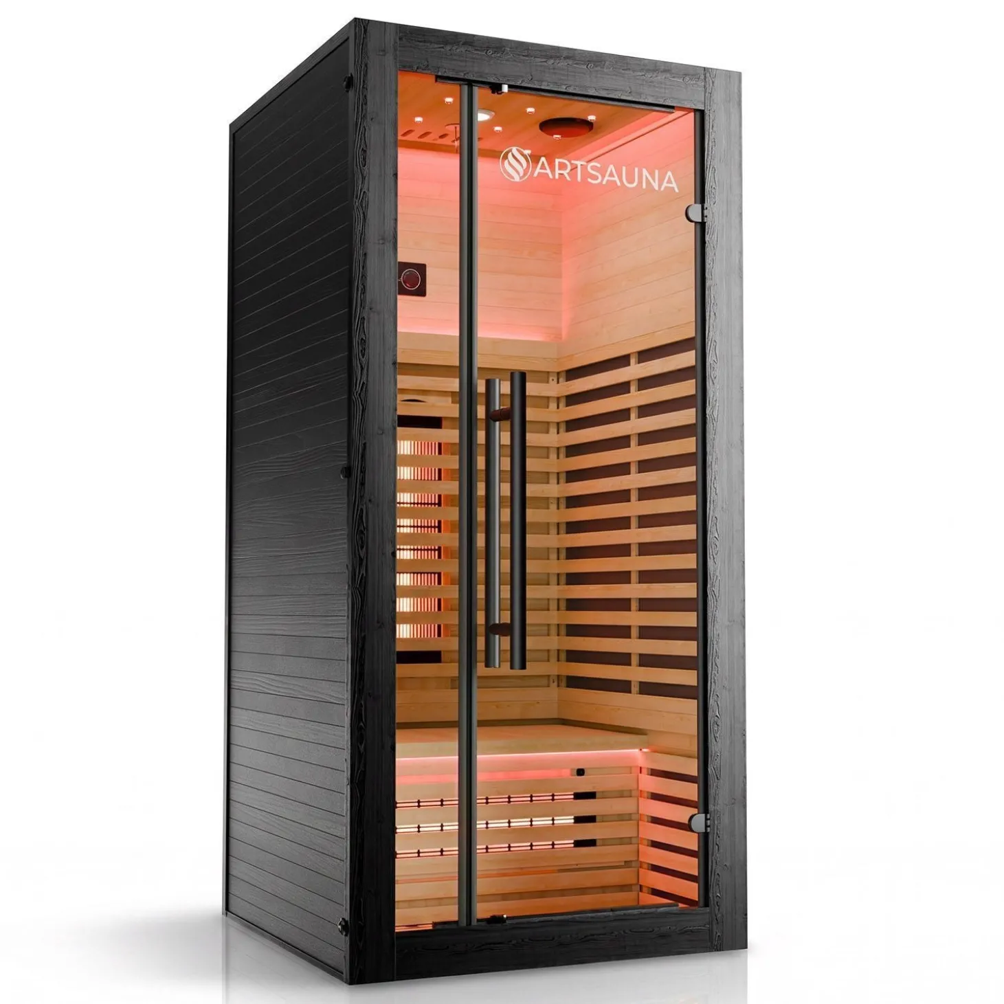 Infrarotkabine Trondheim 90 - Schwarz ↔ 90 x 90 cm ↕ 190 cm ⚟ Dual-Technologie dimmbar 유 1 Person