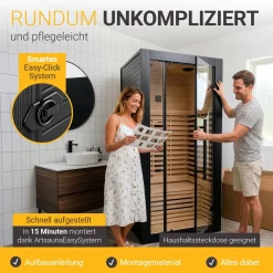 Infrarotkabine Trondheim 90 - Schwarz ↔ 90 x 90 cm ↕ 190 cm ⚟ Dual-Technologie dimmbar 유 1 Person