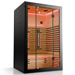 Infrarotkabine Trondheim 120 - Schwarz ↔ 120 x 105 cm ↕ 190 cm ⚟ Dual-Technologie dimmbar 유 2 Person