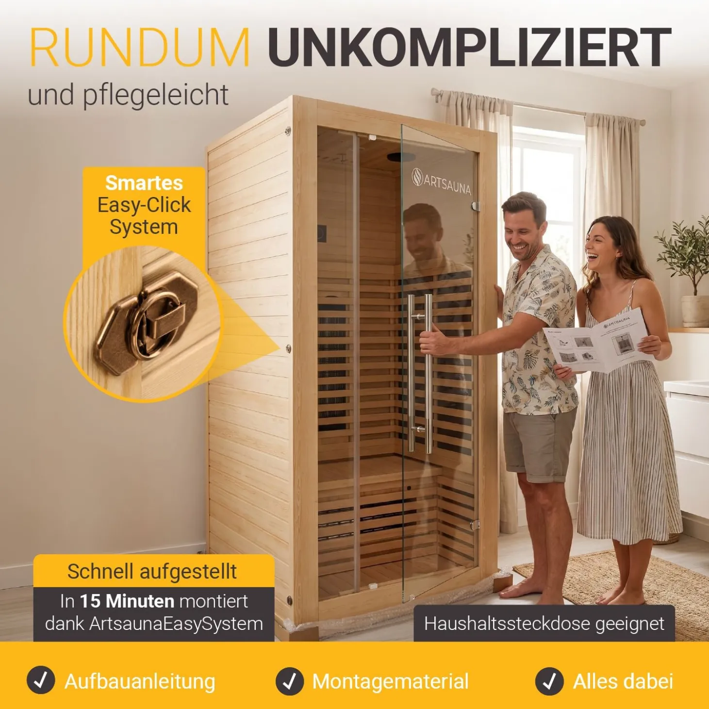 Infrarotkabine Trondheim 90 ↔ 90 x 90 cm ↕ 190 cm ⚟ Dual-Technologie dimmbar 유 1 Person