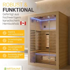Infrarotkabine Trondheim 120 ↔ 120 x 105 cm ↕ 190 cm ⚟ Dual-Technologie dimmbar 유 2 Person