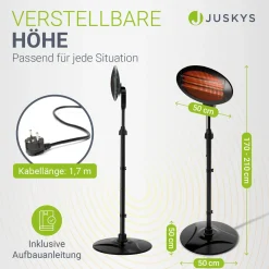 Infrarotstrahler 2000W Schwarz außen Heizstrahler mit Quarzröhren, 3 Stufen und Teleskopgestell