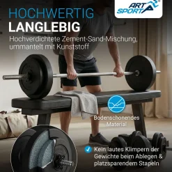 3in1 Hantelset 60kg Komplett-Set: Kurz-, Lang- und Curlhantel mit Gewichten und rutschfesten Griffen