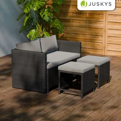 2in1 Polyrattan Gartenmöbel Jamaika Lounge-Set für kleine Balkone aus langlebigem Polyrattan