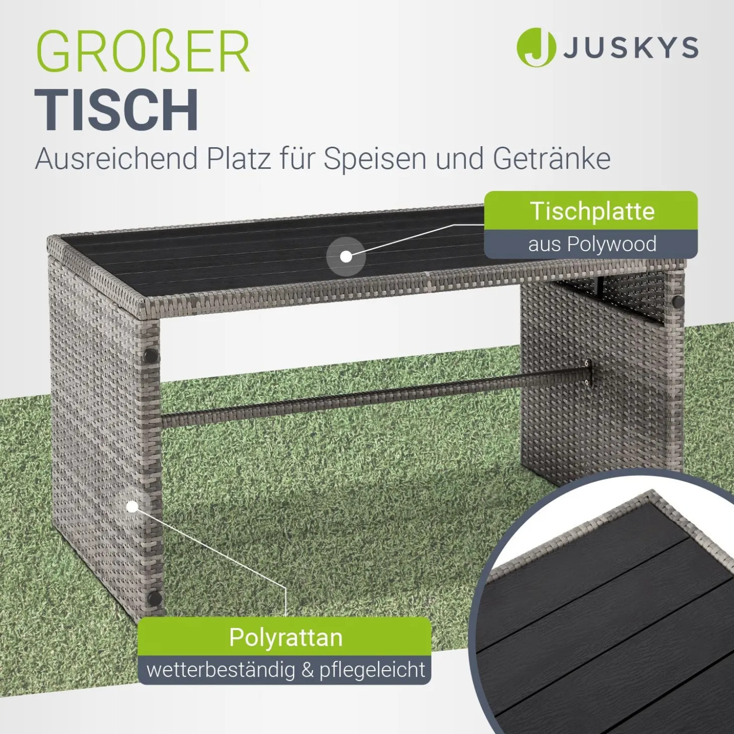2in1 Polyrattan Gartenmöbel Jamaika Lounge-Set für kleine Balkone aus langlebigem Polyrattan