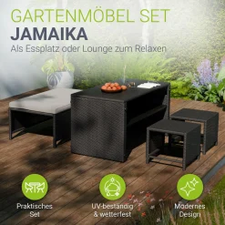 2in1 Polyrattan Gartenmöbel Jamaika Lounge-Set für kleine Balkone aus langlebigem Polyrattan