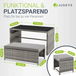 2in1 Polyrattan Gartenmöbel Jamaika Lounge-Set für kleine Balkone aus langlebigem Polyrattan