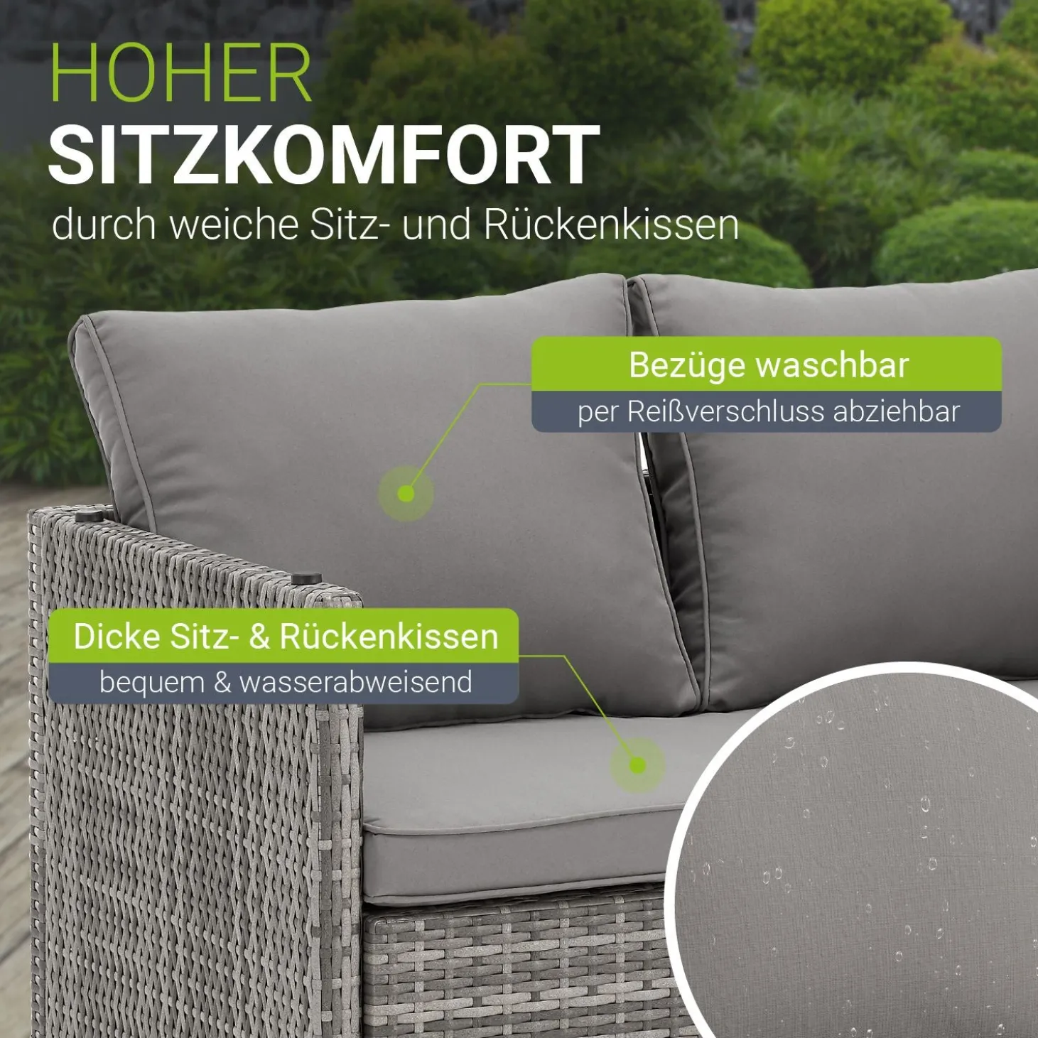 2in1 Polyrattan Gartenmöbel Jamaika Lounge-Set für kleine Balkone aus langlebigem Polyrattan