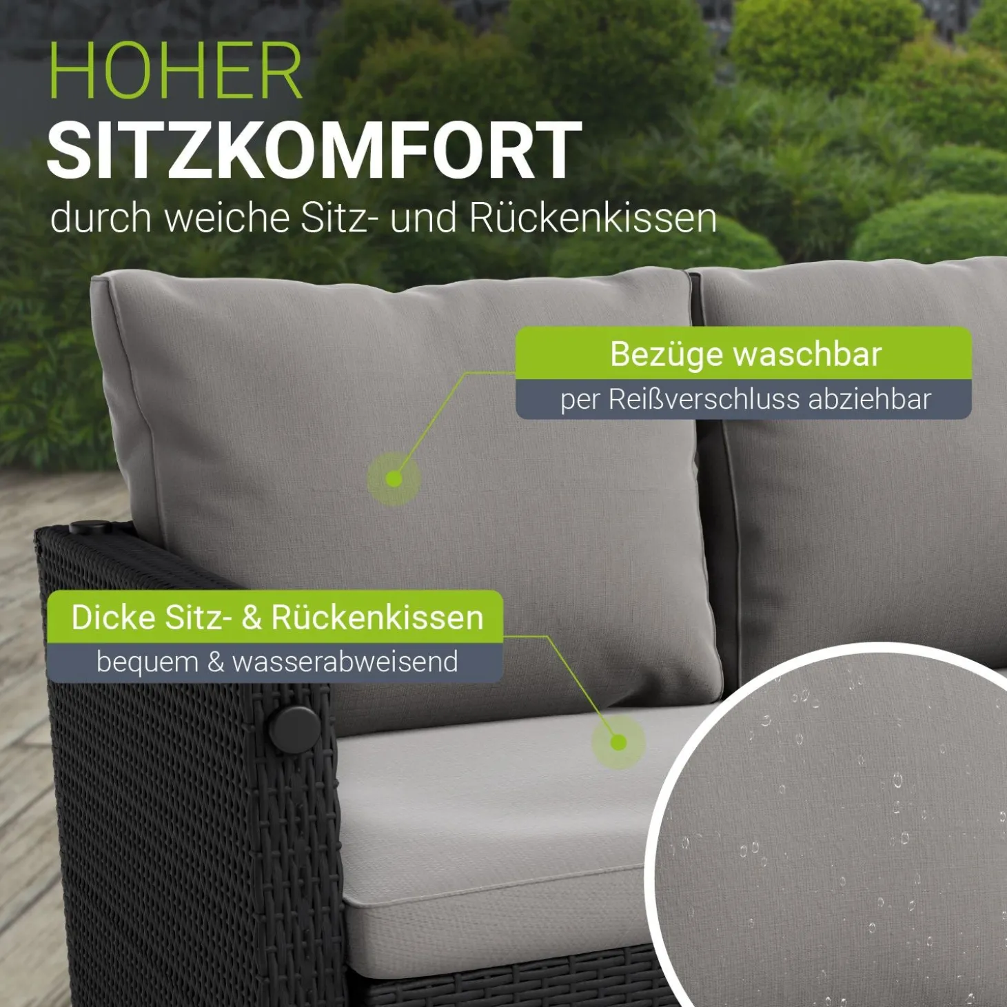 2in1 Polyrattan Gartenmöbel Jamaika Lounge-Set für kleine Balkone aus langlebigem Polyrattan
