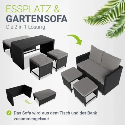 2in1 Polyrattan Gartenmöbel Jamaika Lounge-Set für kleine Balkone aus langlebigem Polyrattan