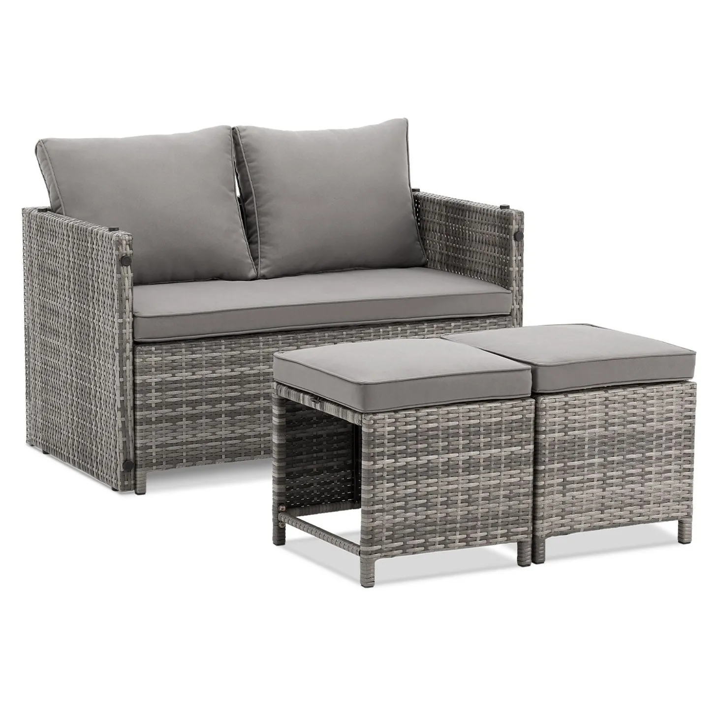 2in1 Polyrattan Gartenmöbel Jamaika Lounge-Set für kleine Balkone aus langlebigem Polyrattan