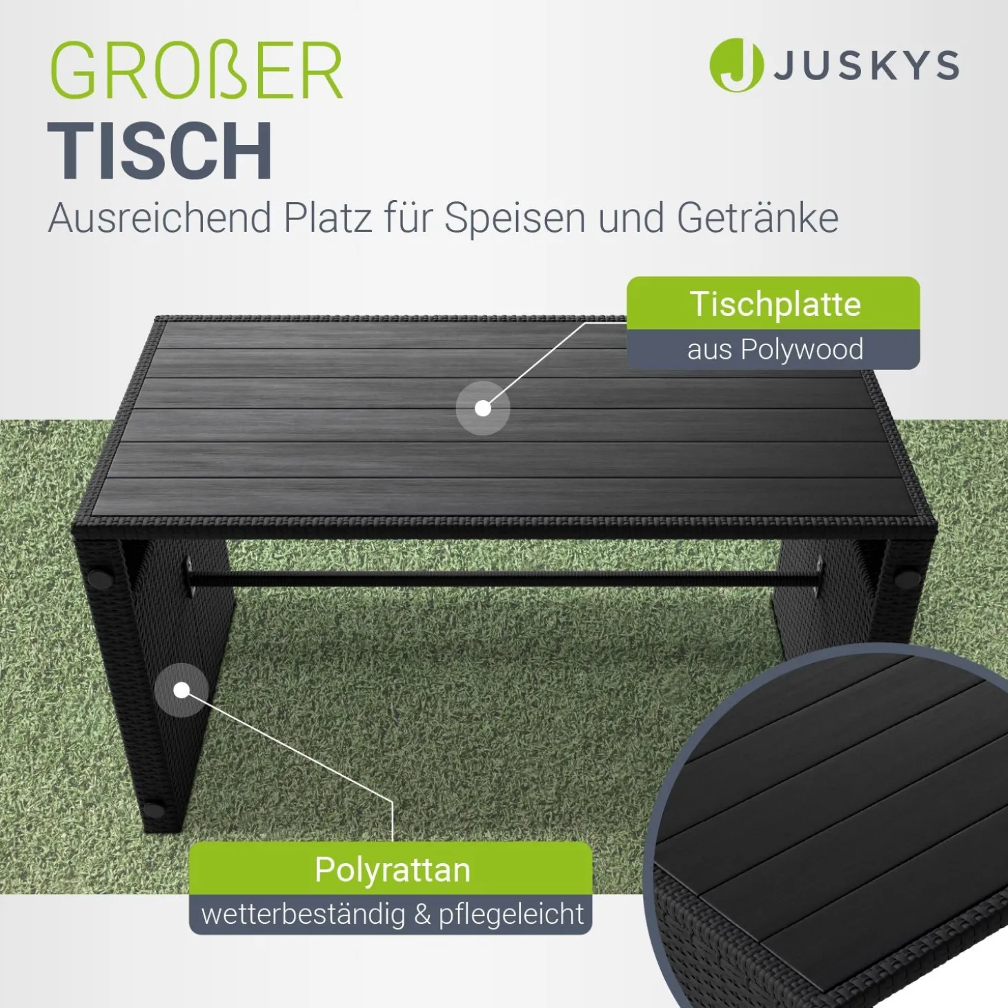 2in1 Polyrattan Gartenmöbel Jamaika Lounge-Set für kleine Balkone aus langlebigem Polyrattan
