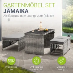 2in1 Polyrattan Gartenmöbel Jamaika Lounge-Set für kleine Balkone aus langlebigem Polyrattan