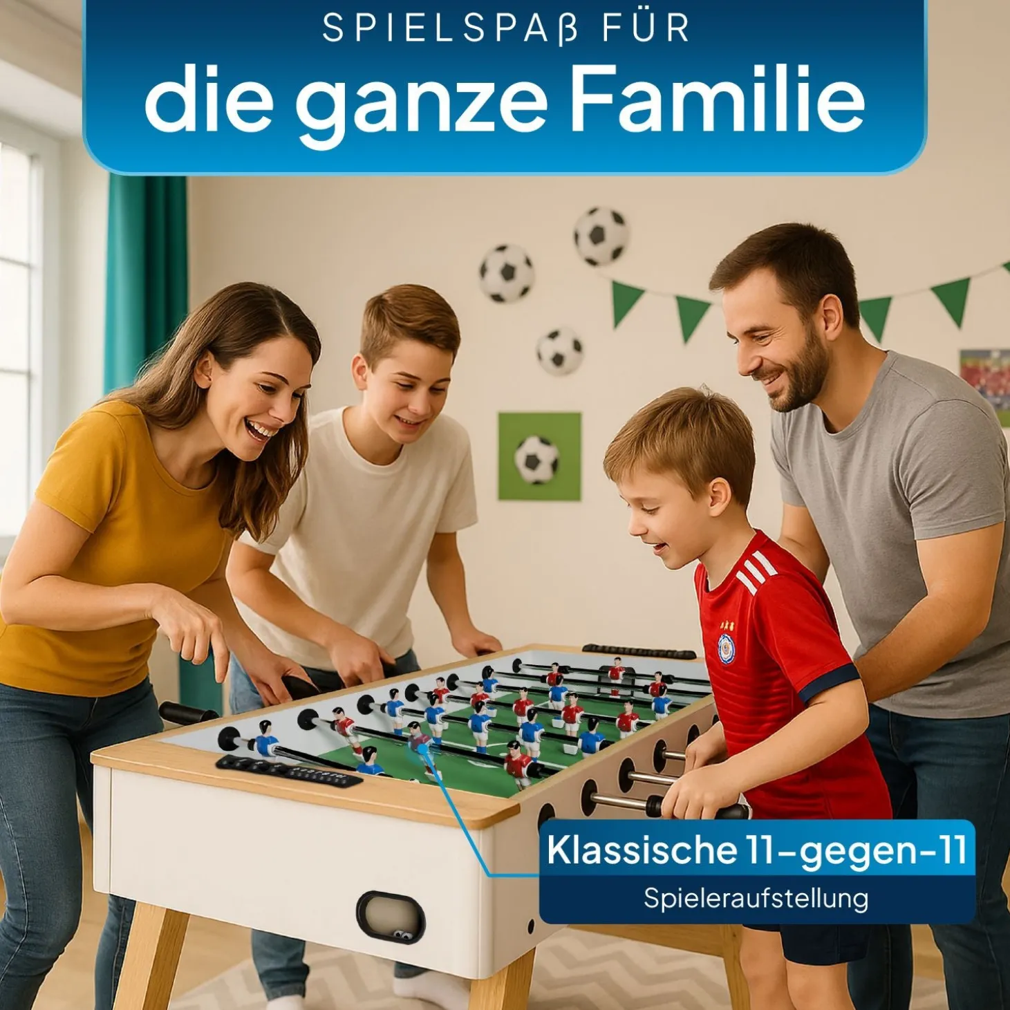 Kickertisch für Kinder und Erwachsene Tischkicker mit Zubehör und integriertem Torzähler