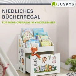 Kinder Bücherregal mit 3 Fächern und herausziehbarer Spielzeugkiste 3 Fächer + 1 Kiste zur Aufbewahrung von Büchern & Spielzeug