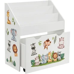 Kinder Bücherregal mit 3 Fächern und herausziehbarer Spielzeugkiste 3 Fächer + 1 Kiste zur Aufbewahrung von Büchern & Spielzeug