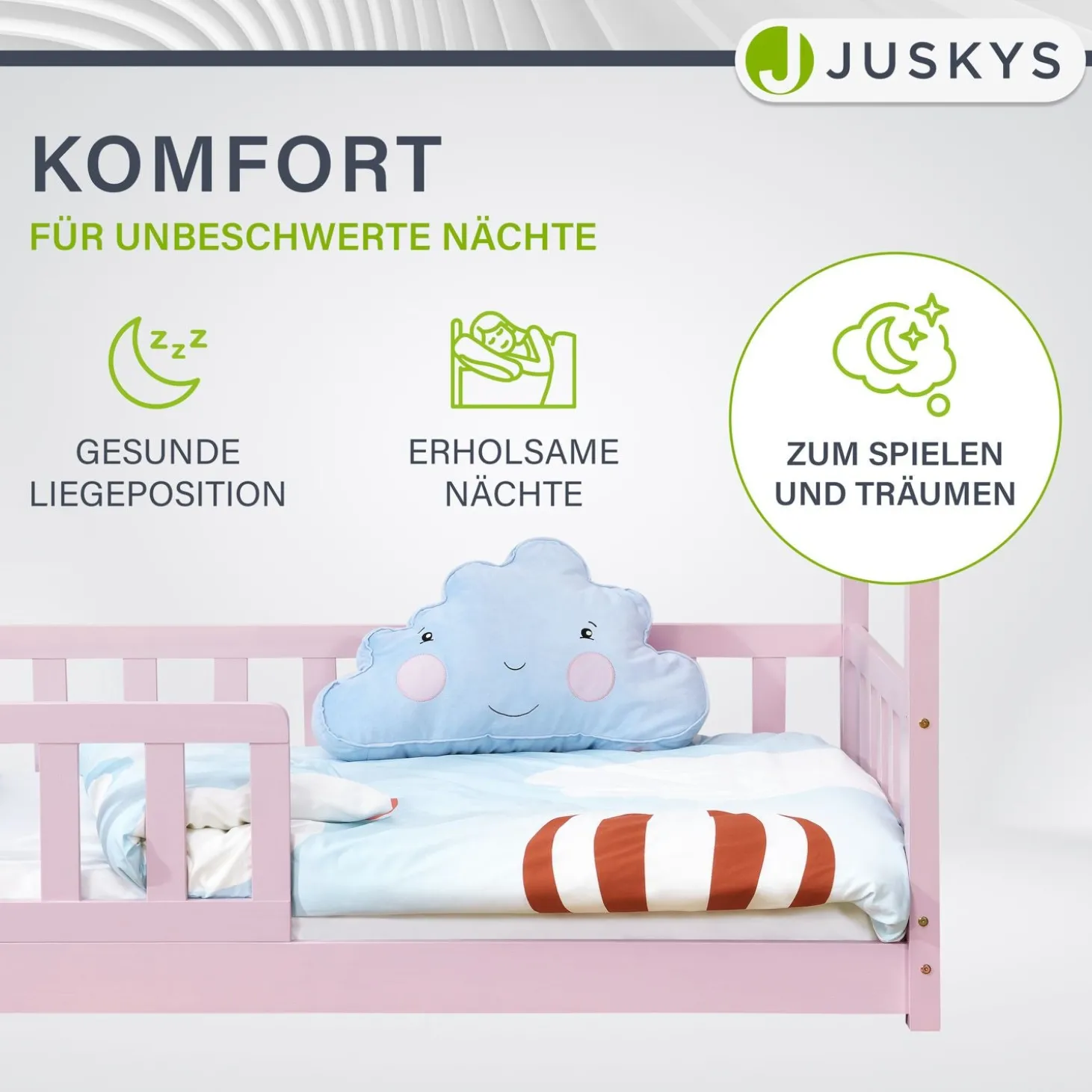 Kinderbett Marli 90 x 200 cm Hausbett mit Rausfallschutz, Lattenrost und Dach