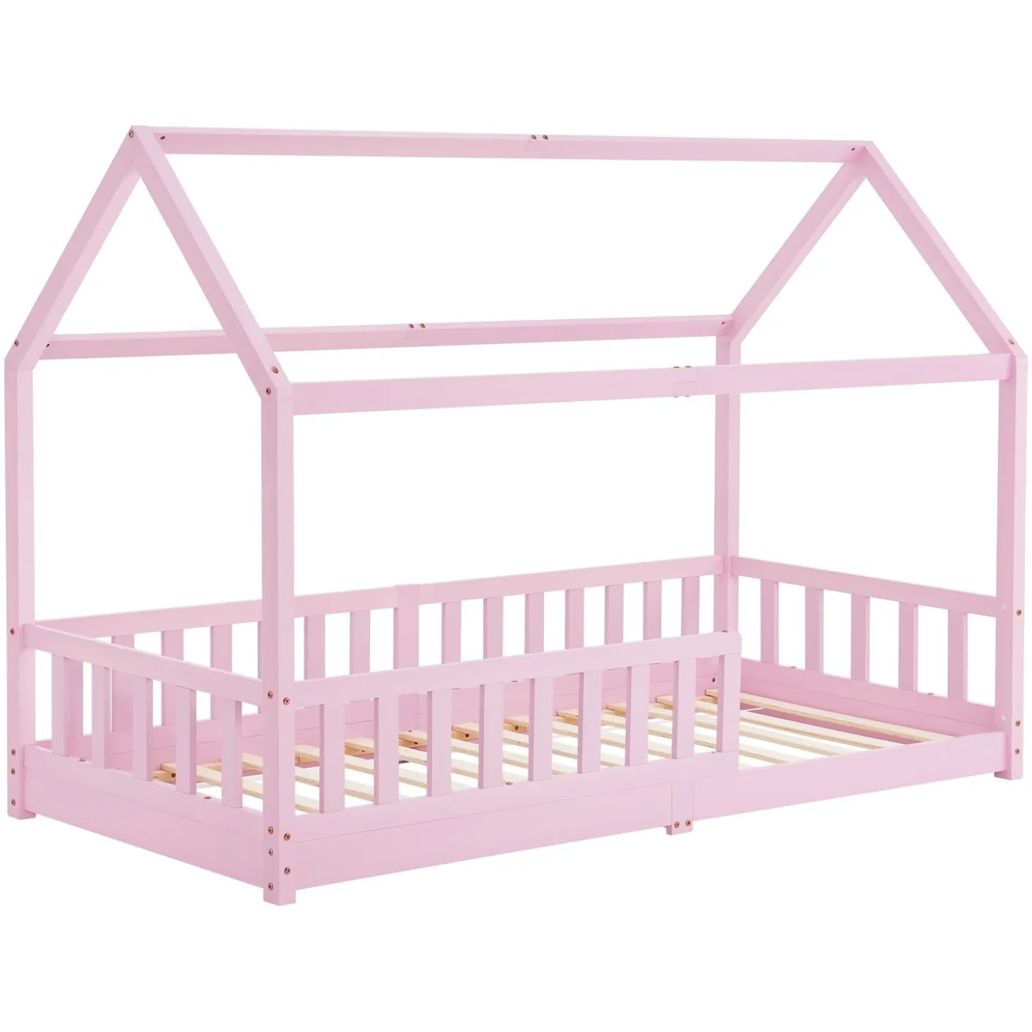 Kinderbett Marli 90 x 200 cm Hausbett mit Rausfallschutz, Lattenrost und Dach