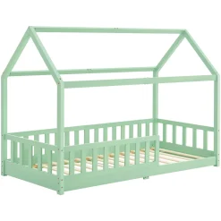 Kinderbett Marli 90 x 200 cm Hausbett mit Rausfallschutz, Lattenrost und Dach
