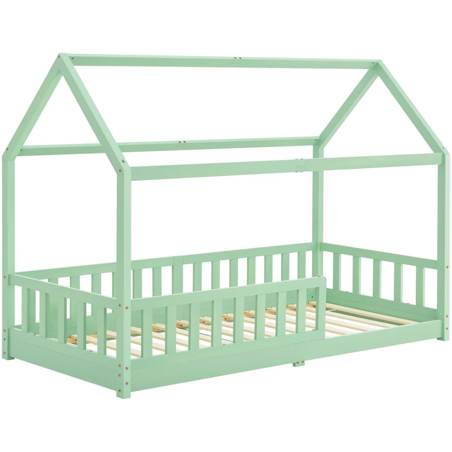 Kinderbett Marli 90 x 200 cm Hausbett mit Rausfallschutz, Lattenrost und Dach