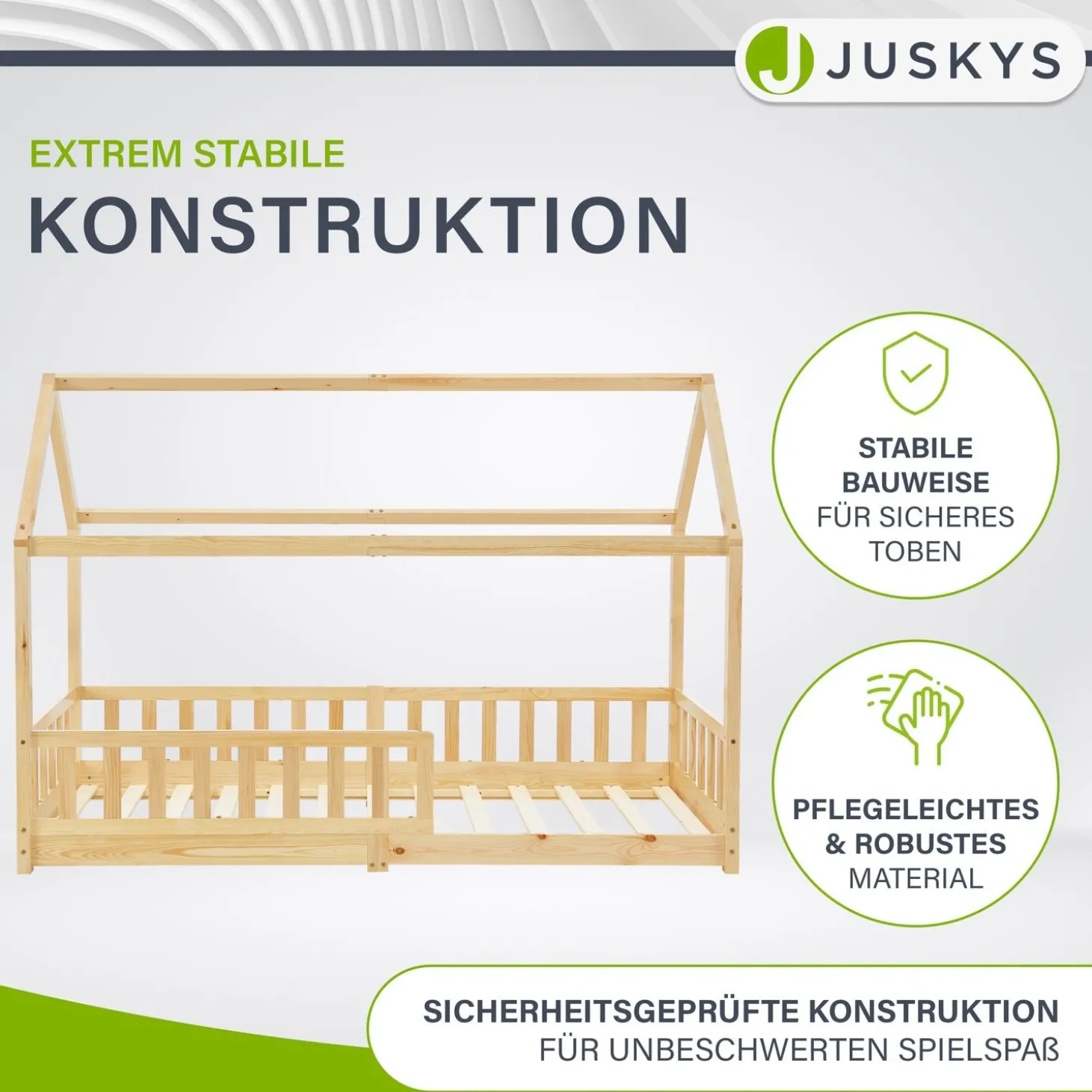 Kinderbett Marli 90 x 200 cm Hausbett mit Rausfallschutz, Lattenrost und Dach