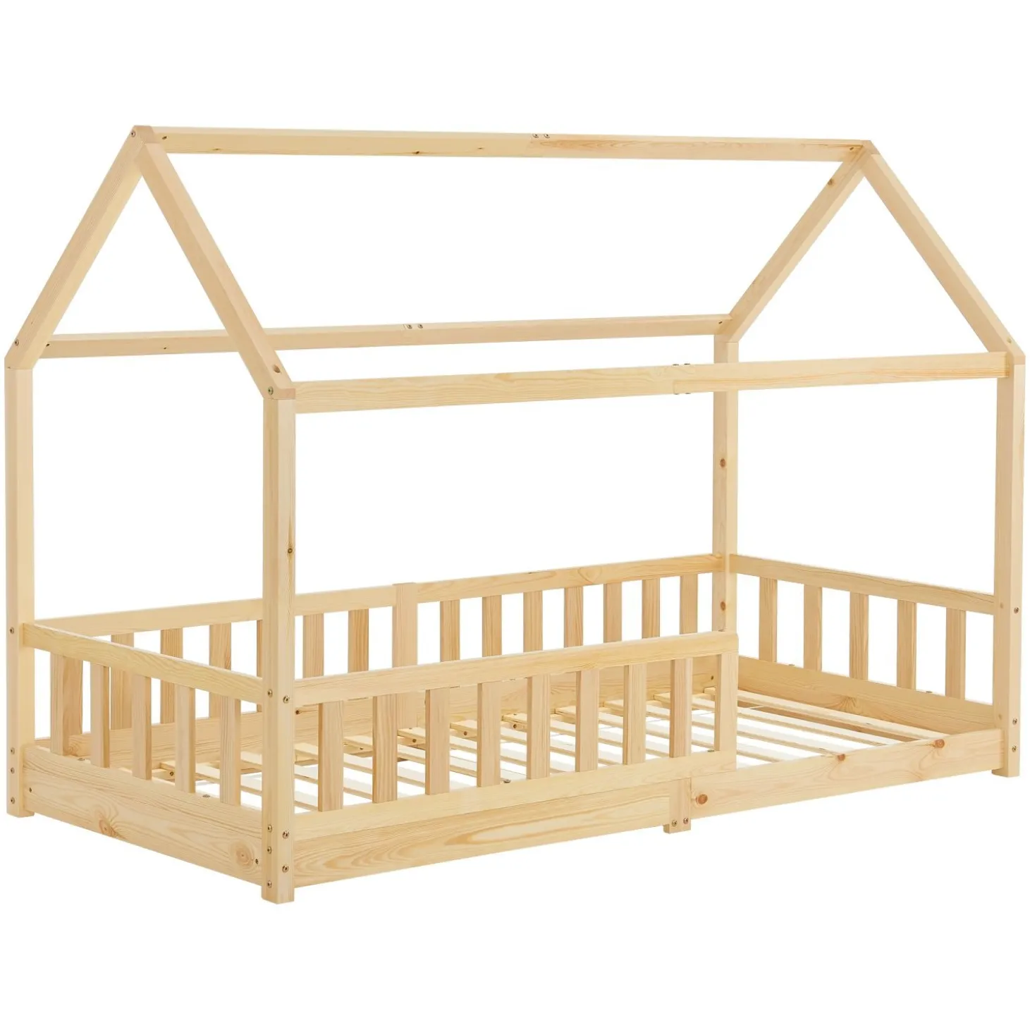 Kinderbett Marli 90 x 200 cm Hausbett mit Rausfallschutz, Lattenrost und Dach
