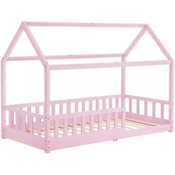 Kinderbett Marli 90 x 200 cm Hausbett mit Rausfallschutz, Lattenrost und Dach