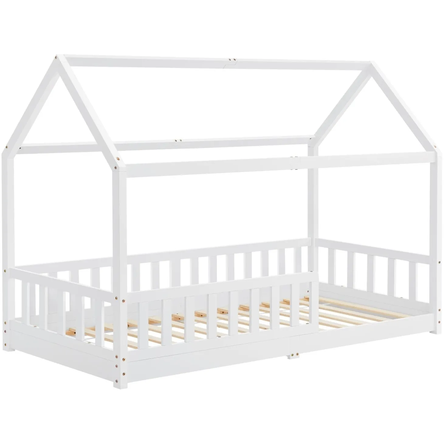 Kinderbett Marli 90 x 200 cm Hausbett mit Rausfallschutz, Lattenrost und Dach
