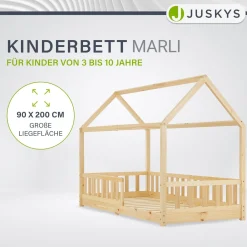 Kinderbett Marli 90 x 200 cm Hausbett mit Rausfallschutz, Lattenrost und Dach