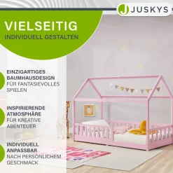 Kinderbett Marli 90 x 200 cm Hausbett mit Rausfallschutz, Lattenrost und Dach