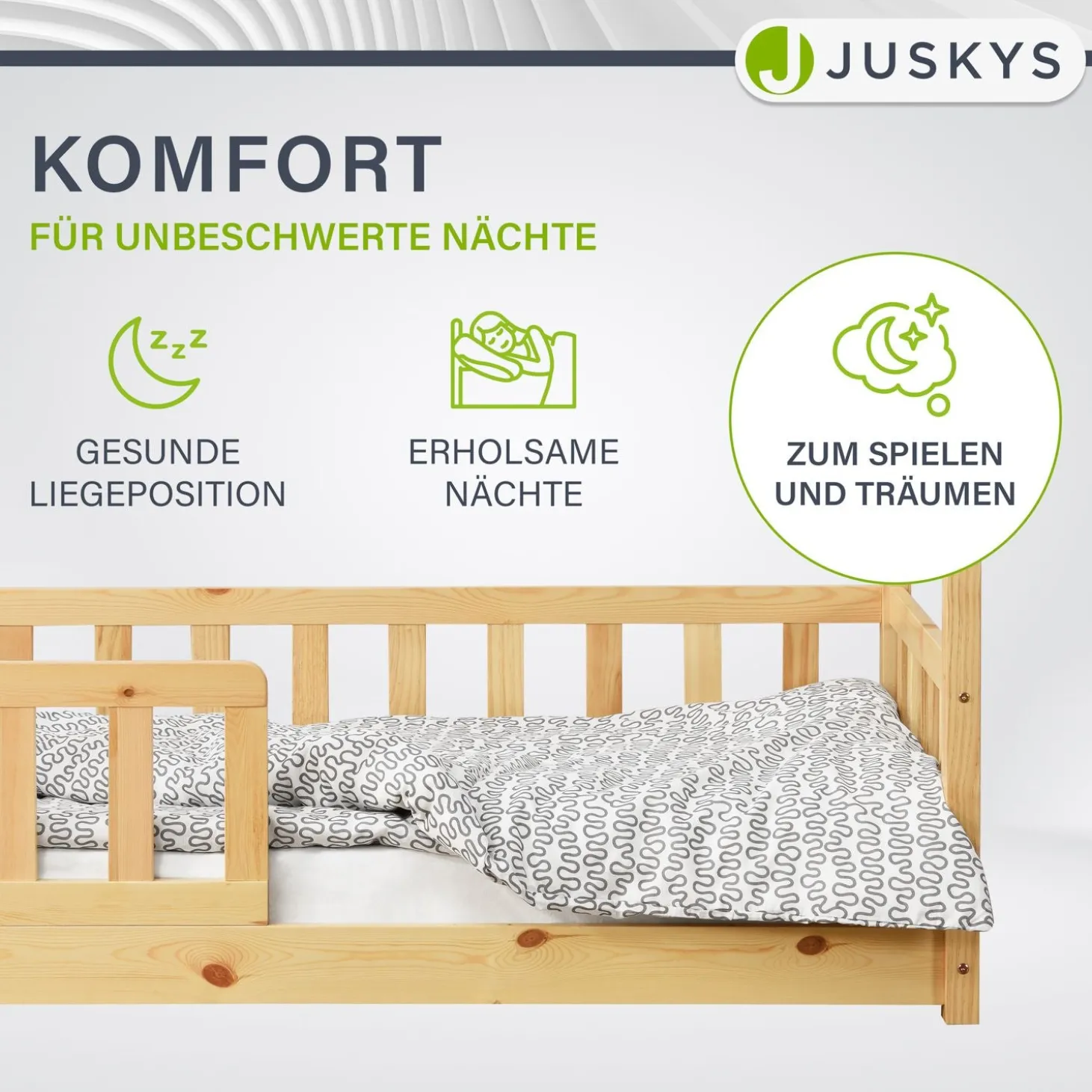 Kinderbett Marli 90 x 200 cm Hausbett mit Rausfallschutz, Lattenrost und Dach
