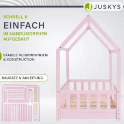Kinderbett Marli 90 x 200 cm Hausbett mit Rausfallschutz, Lattenrost und Dach