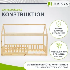 Kinderbett Marli 90 x 200 cm Hausbett mit Rausfallschutz, Lattenrost und Dach