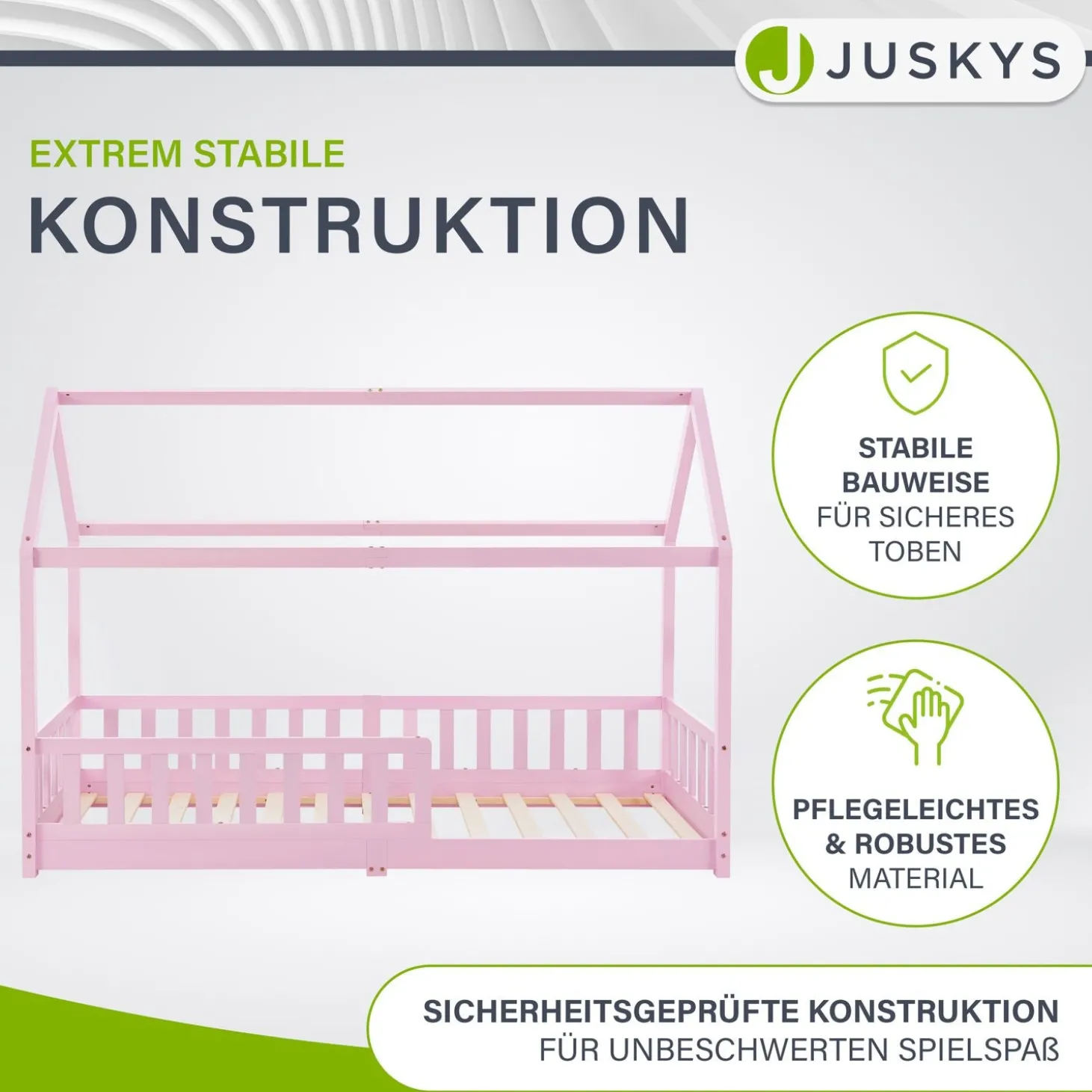 Kinderbett Marli 90 x 200 cm Hausbett mit Rausfallschutz, Lattenrost und Dach